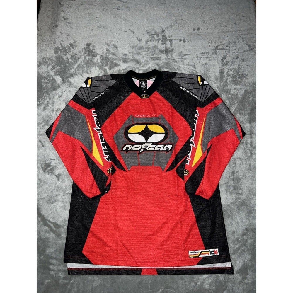 Vintage 90s Y2K No Fear Elektron Racing Jersey Size XL Red Athletic Outdoors